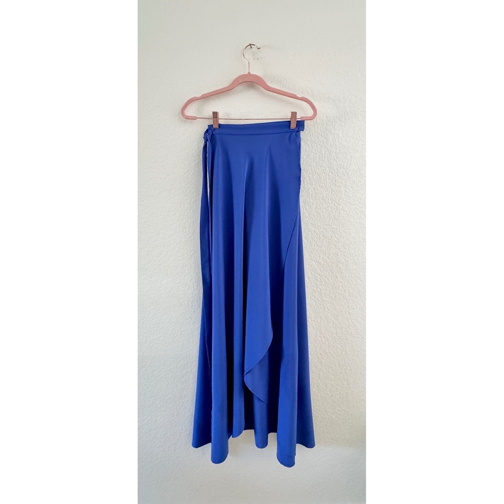Donna Mizani Wrap Maxi Skirt Royal Blue Solid High Waist Tie Long Skirt S